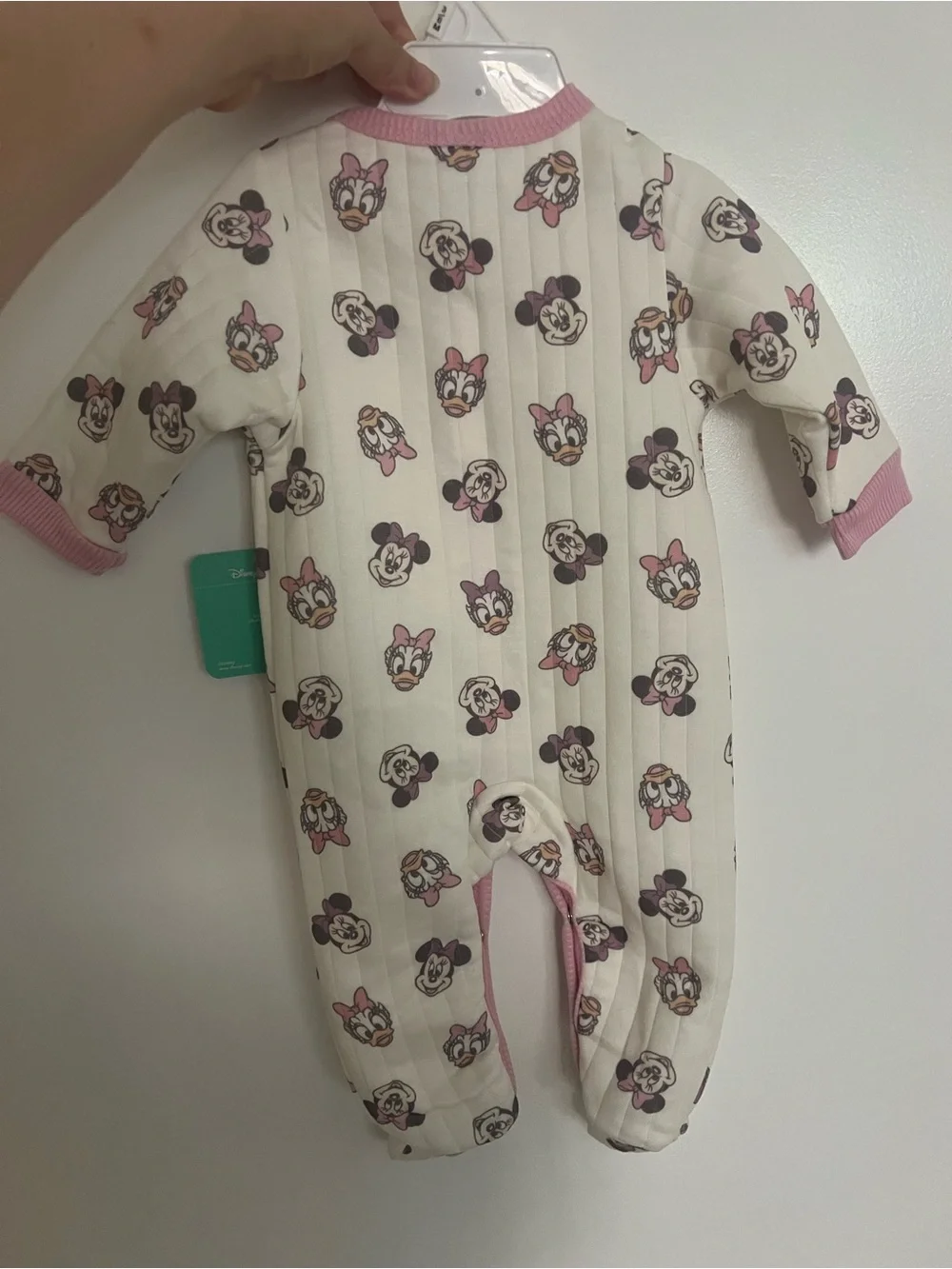 NWT Disney Cream Footed One-Piece with Pink Trim and Minnie Print